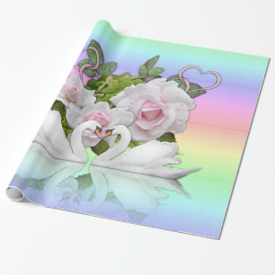 Papel De Presente Papel Brilhante, Cisne Branco Pastel