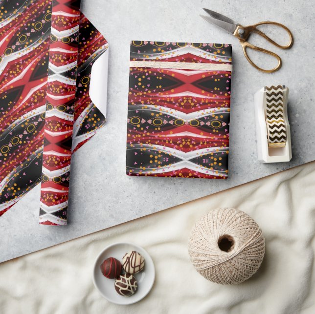 Papel De Presente Papel brilhante Papel de enrolamento Abstrato verm (Artesanato)