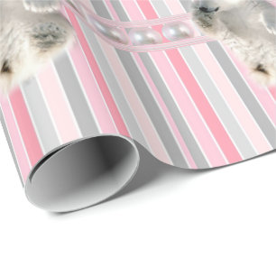 Papel De Presente Papel Brilhante Papel Polar Urso Rosa Stripe