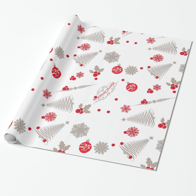 Papel De Presente Papel brilhante para moldagem de Natal vermelho e  (Desenrolado)