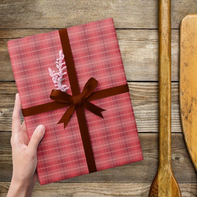 Papel De Presente Papel clássico de moldagem de natal da Xadrez verm (Red Plaid Gift Wrap)
