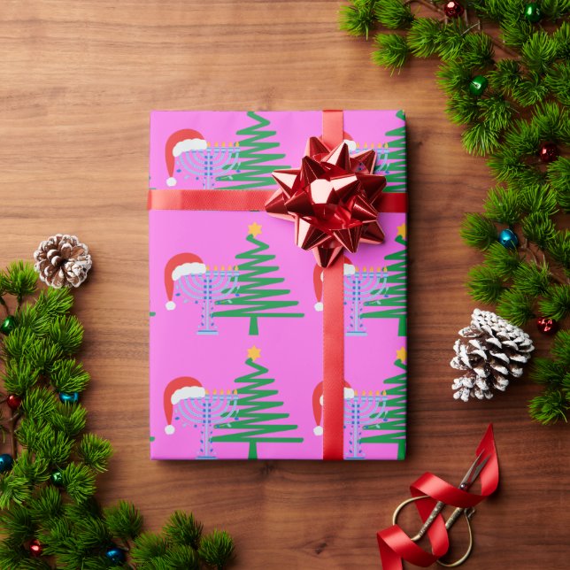Papel De Presente Papel Cor-de-rosa que enrola Chrismukkah (Presente de Natal)