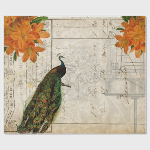 Papel De Presente Papel de Decoupage das coisas efêmeras do pavão