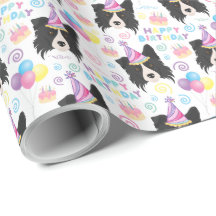 Papel de Embalagem de Borda Collie Birthday