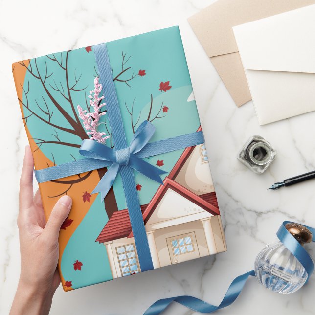 Papel De Presente Papel De Embalagem De Casa No Outono (Criador carregado)
