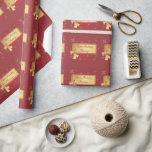 Papel De Presente Papel De Embalagem - Dourado Na Borgonha - Persona<br><div class="desc">Um robusto rico,  avermelhado,  fornece um belo pano de fundo para escassas estrelas de ouro metálicas,  arco e área de "etiqueta". Dentro o quadro do ouro,  as salões de Natal ou feriado. Este design maravilhoso,  é cheio de palitos e repetido ao longo deste fabuloso papel de embrulho de férias.</div>