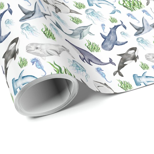 Papel De Presente Papel de embrulhamento da vida marinha (Ponta do rolo)