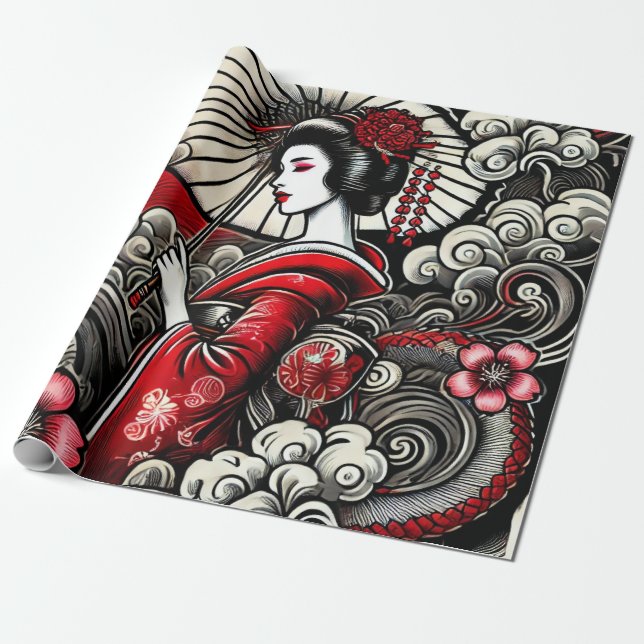 Papel De Presente Papel de embrulhamento de arte Geisha - Quebra de  (Desenrolado)