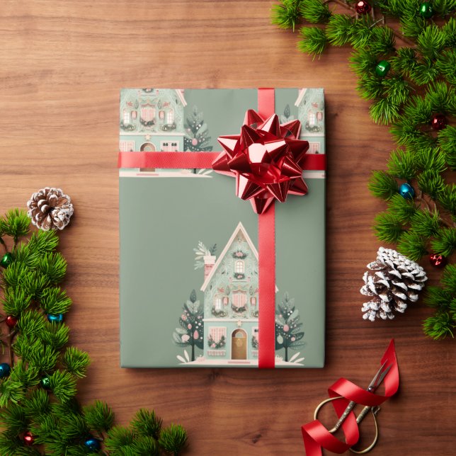 Papel De Presente Papel de embrulhamento de casas festivas (Presente de Natal)