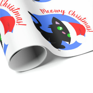 Papel De Presente Papel de embrulhamento de Gatinho de Natal preto
