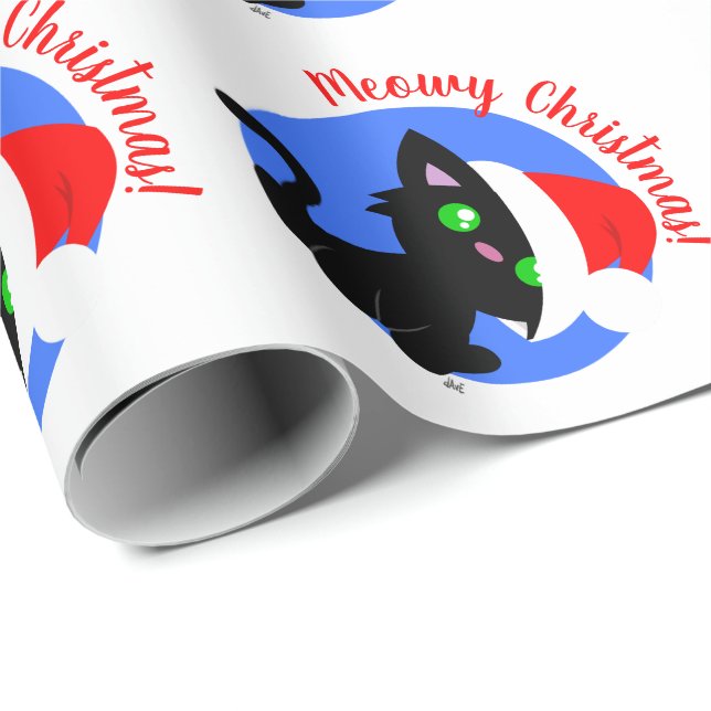 Papel De Presente Papel de embrulhamento de Gatinho de Natal preto (Ponta do rolo)