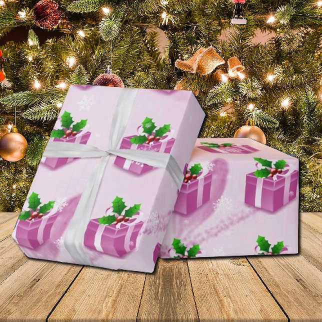Papel De Presente Papel de embrulhamento de presente de Natal rosa (Pink Christmas Gift Wrapping Paper)