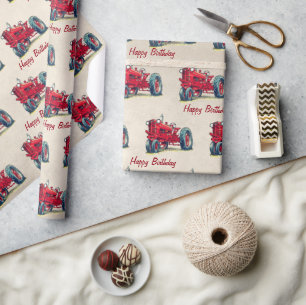 Papel De Presente Papel de embrulhamento do trator de Fazenda vermel