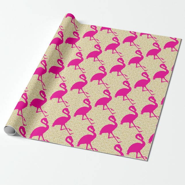 Papel De Presente Papel de embrulhamento Flamingo Dourado, rosa-quen (Desenrolado)