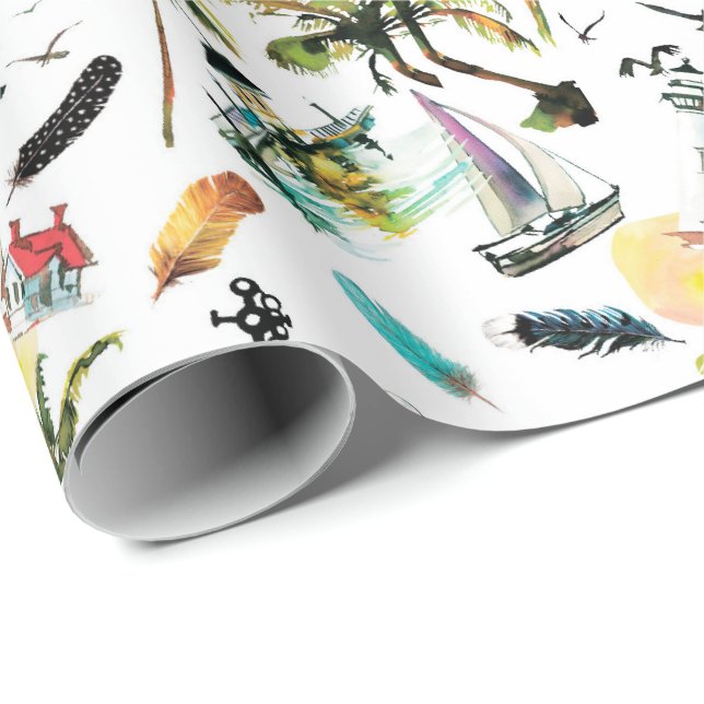 Papel De Presente Papel de embrulhamento no verão marinho (Ponta do rolo)