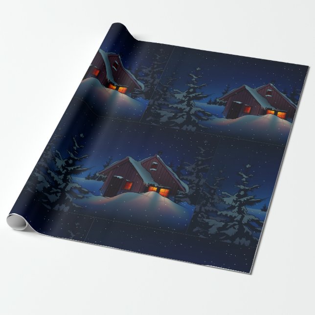 Papel De Presente Papel de embrulhamento noturno Snowy Winter (Desenrolado)