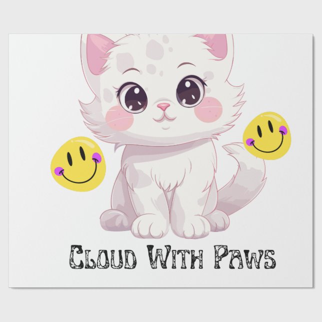 Papel De Presente "Papel de embrulho gato fofo com patas nuvem" (Aberto)