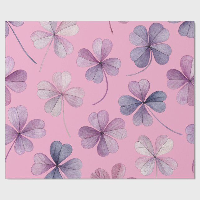 Papel De Presente “Papel de embrulho trevo rosa e roxo (30x45)” (Aberto)
