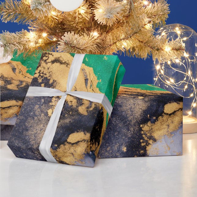 Papel De Presente Papel de empacotamento de mármore verde e dourado (Feriados)
