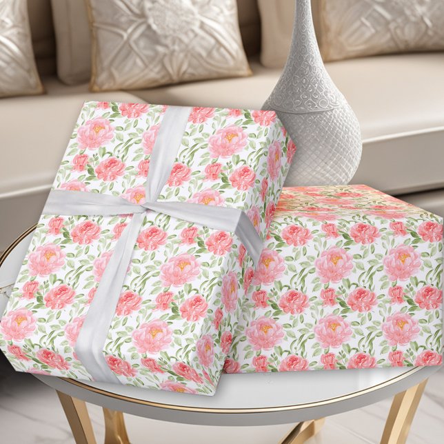 Papel De Presente Papel de empacotamento de pedras de aquarelas (Watercolor Peony Pattern Wrapping Paper)