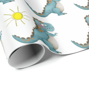 Papel De Presente Papel de empacotamento - Dino Azul