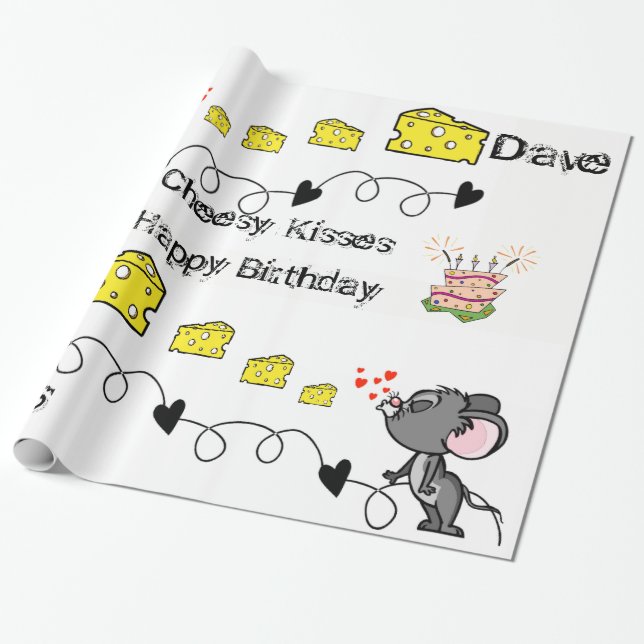Papel De Presente Papel De Enrolação Cheesy Mousey Kisses Feliz Aniv (Desenrolado)