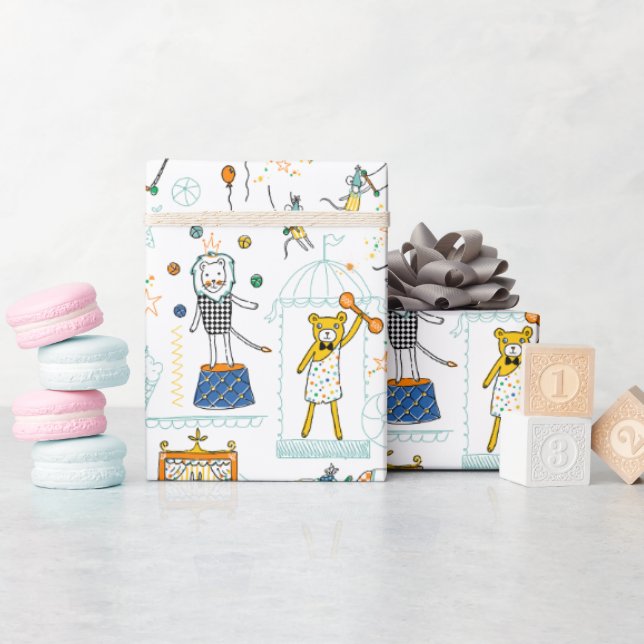 Papel De Presente Papel de enrolação de artistas de animais do circo (Chá de bebê)