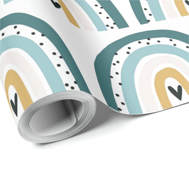 Papel De Presente Papel De Enrolamento - Arco-Íris Com Bolinhas + Co (Ponta do rolo)