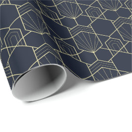 Papel De Presente Papel de enrolamento - Art Deco Dourado e Dark Blu