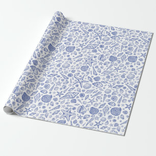 Papel De Presente Papel de enrolamento azul Ilustrado no Oceano Mari