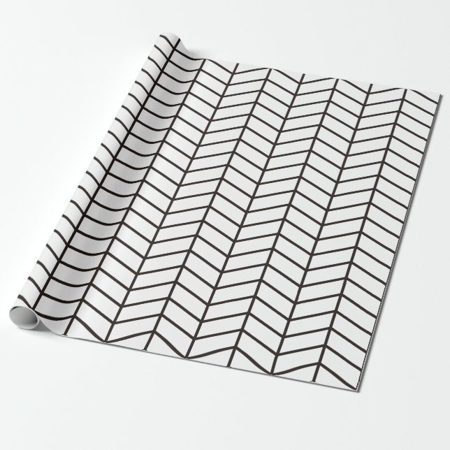 Papel De Presente Papel de enrolamento Chevron - Preto em Branco |XL (Desenrolado)