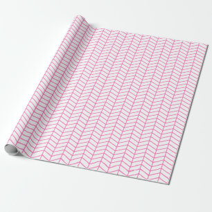 Papel De Presente Papel de enrolamento Chevron - Rosa em Branco