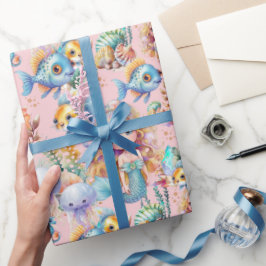 Papel De Presente Papel de enrolamento da sereia, rosa-branca