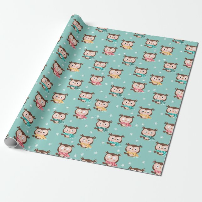 Papel De Presente Papel de enrolamento das corujas de Natal (Desenrolado)