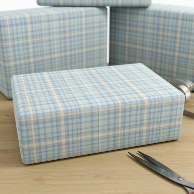 Papel De Presente Papel de enrolamento das figuras azuis da Xadrez T (Cute tartan wrapping paper inspired by the colours of the figaro car)