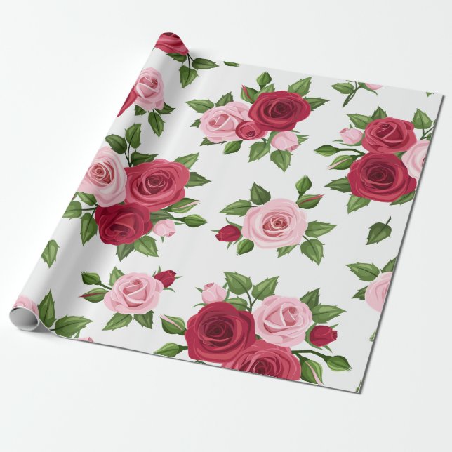 Papel De Presente Papel de enrolamento das Rosas Rosa Vermelhas Carn (Desenrolado)