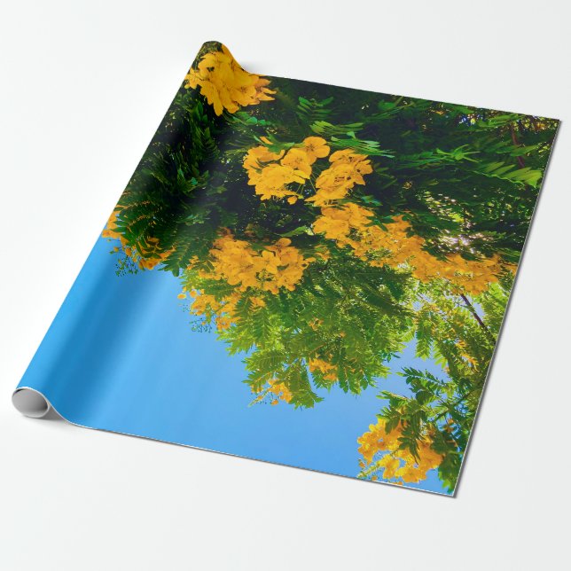 Papel De Presente Papel de Enrolamento de Blooms Amarelos (Desenrolado)