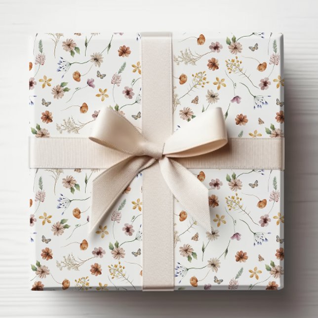 Papel De Presente Papel de enrolamento de boho (White Boho Wildflower Wrapping Paper by Painted Paperie
)