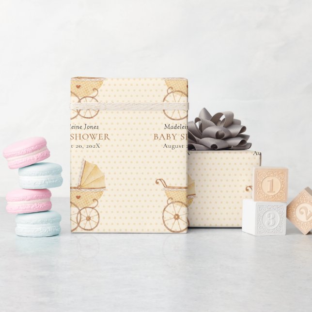 Papel De Presente Papel de enrolamento de Chás de fraldas de aquarel (Chá de bebê)