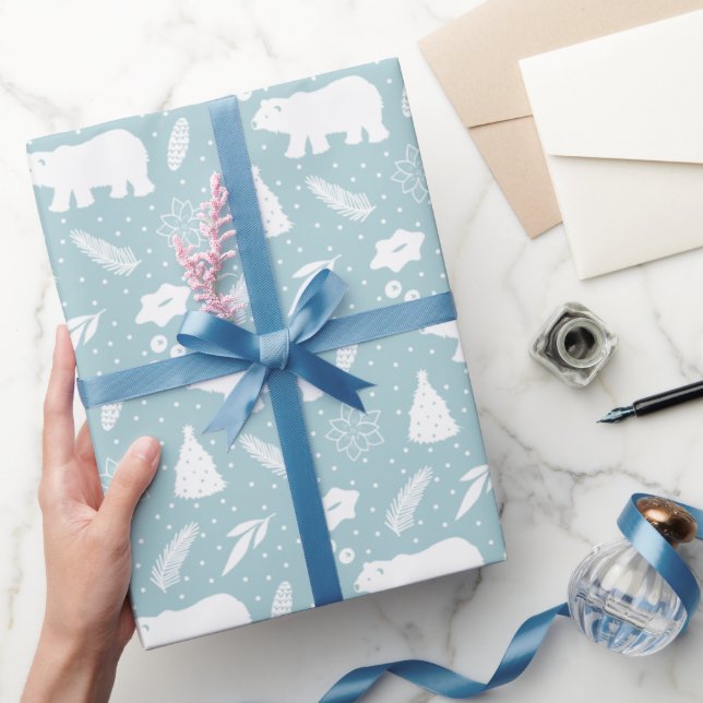 Papel De Presente Papel de enrolamento de folhagem de Natal de Ursos (Presentear)