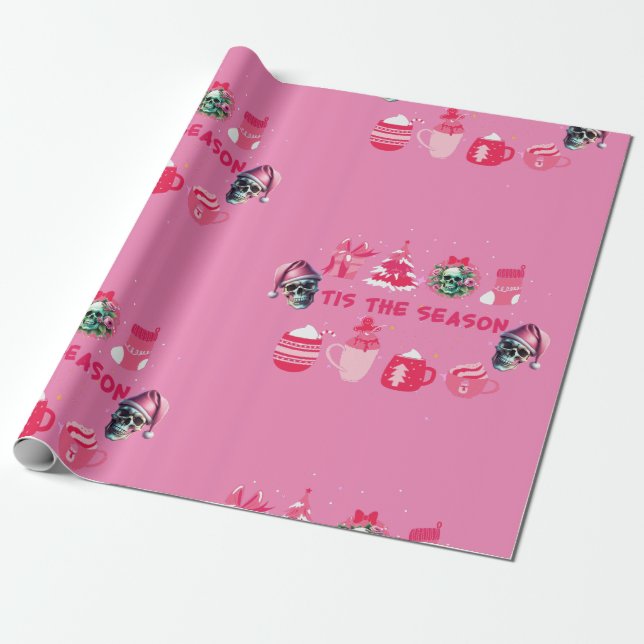 Papel De Presente Papel de enrolamento de Natal em Pink Skull (Desenrolado)