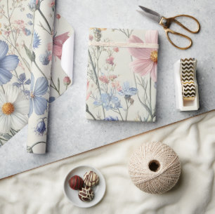 Papel De Presente Papel de enrolamento de padrão de flor selvagem le