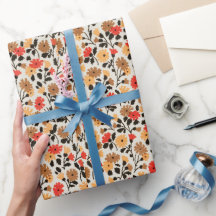 Papel de enrolamento de padrão floral vermelho e l