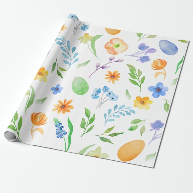 Papel De Presente Papel de enrolamento de Páscoa Floral com Aquarela (Desenrolado)