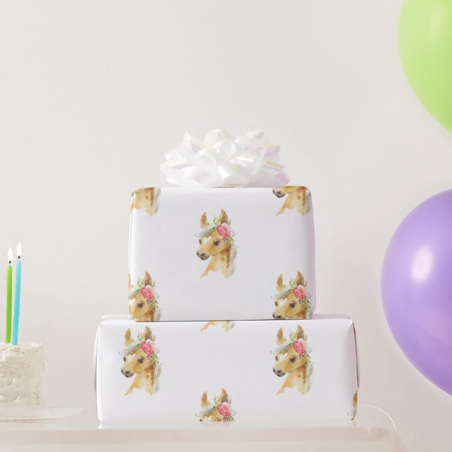 Papel De Presente Papel de enrolamento de pônei rosa (Presentes para festas)