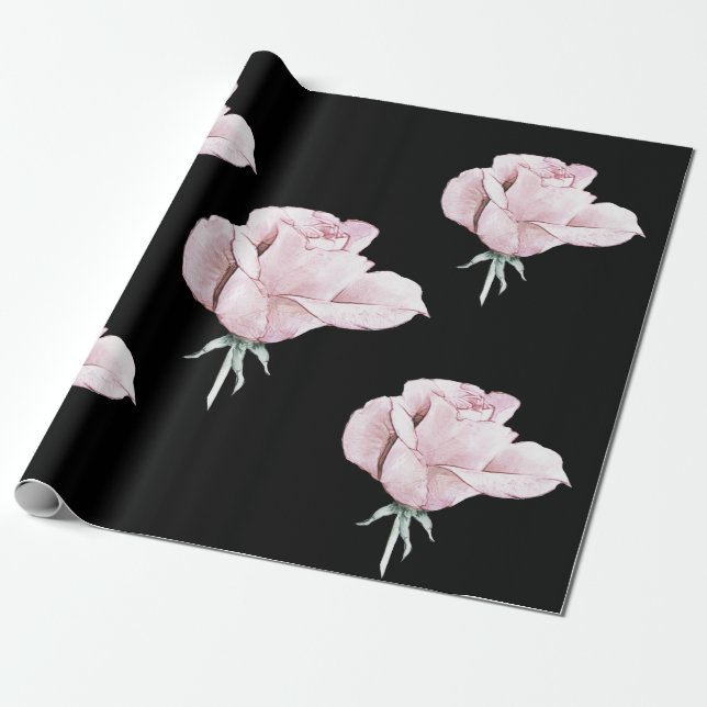 Papel De Presente Papel de enrolamento de Rosa de aquarela preto Ele (Desenrolado)