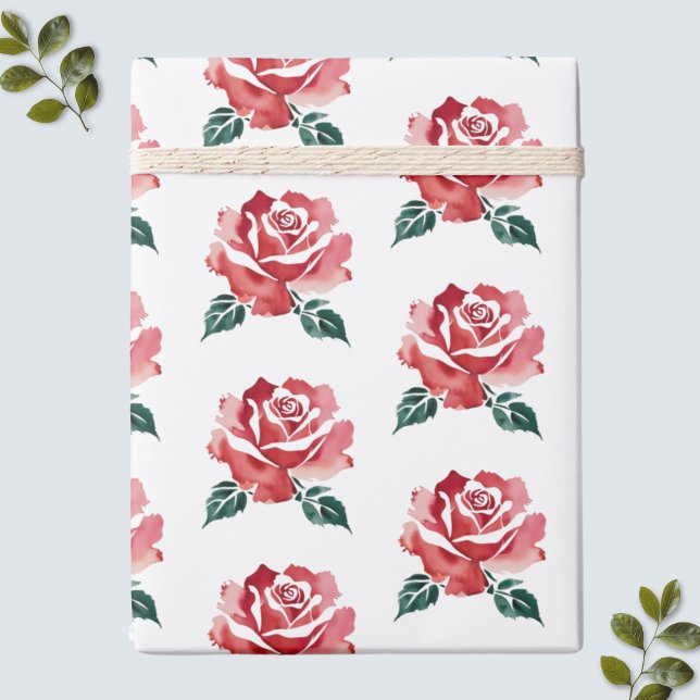 Papel De Presente Papel de enrolamento de Rosas vermelhas elegante (Elegant Red Rose Wrapping Paper for Women)