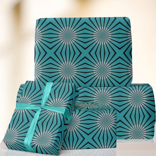 Papel De Presente Papel de enrolamento de tetos moderno do Meio sécu (A teal geometric mid century modern inspired retro wrapping paper just for you)