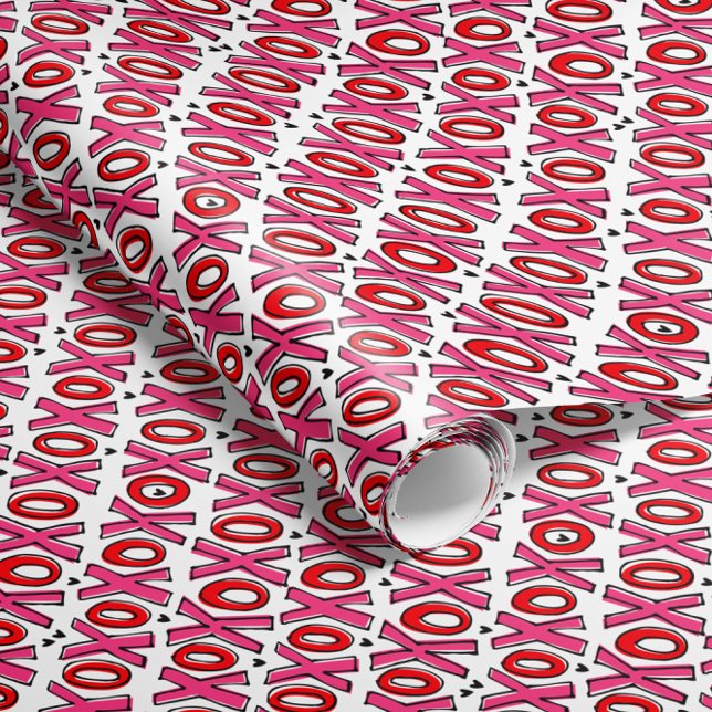 Papel De Presente Papel de enrolamento do Dia de os namorados XOXO (pink and red XOXOs and tiny hearts bring all the love vibes to this Valentine's Day gift wrap paper)