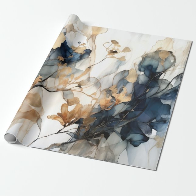 Papel De Presente Papel de enrolamento Dourado azul do marinho (Desenrolado)